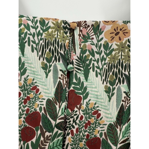 Aureum Shirt Womens Medium Green Floral Textured Ruffle Bows Tie Boho Cottage - Picture 6 of 9